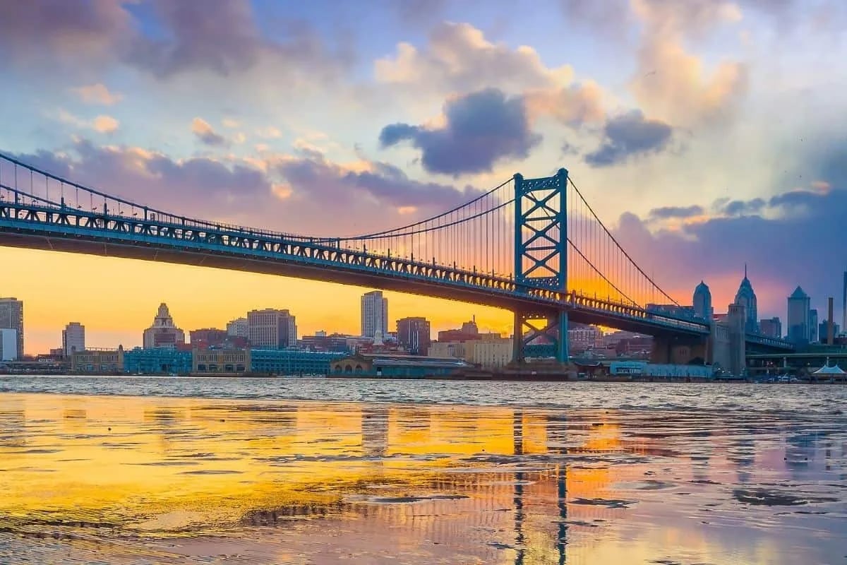 Philadelphia skyline at sunset featuring iconic architecture and scenery where famous movies were filmed in Philadelphia