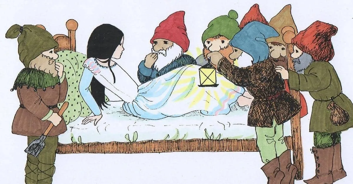 An illustration of the nativity scene featuring Mary, baby Jesus, and surprised gnomes. Perfect for Christmas holiday decorations and storytelling.
