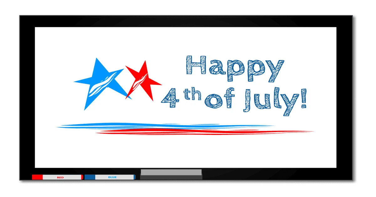 Happy 4th of July TV screen display with patriotic stars.